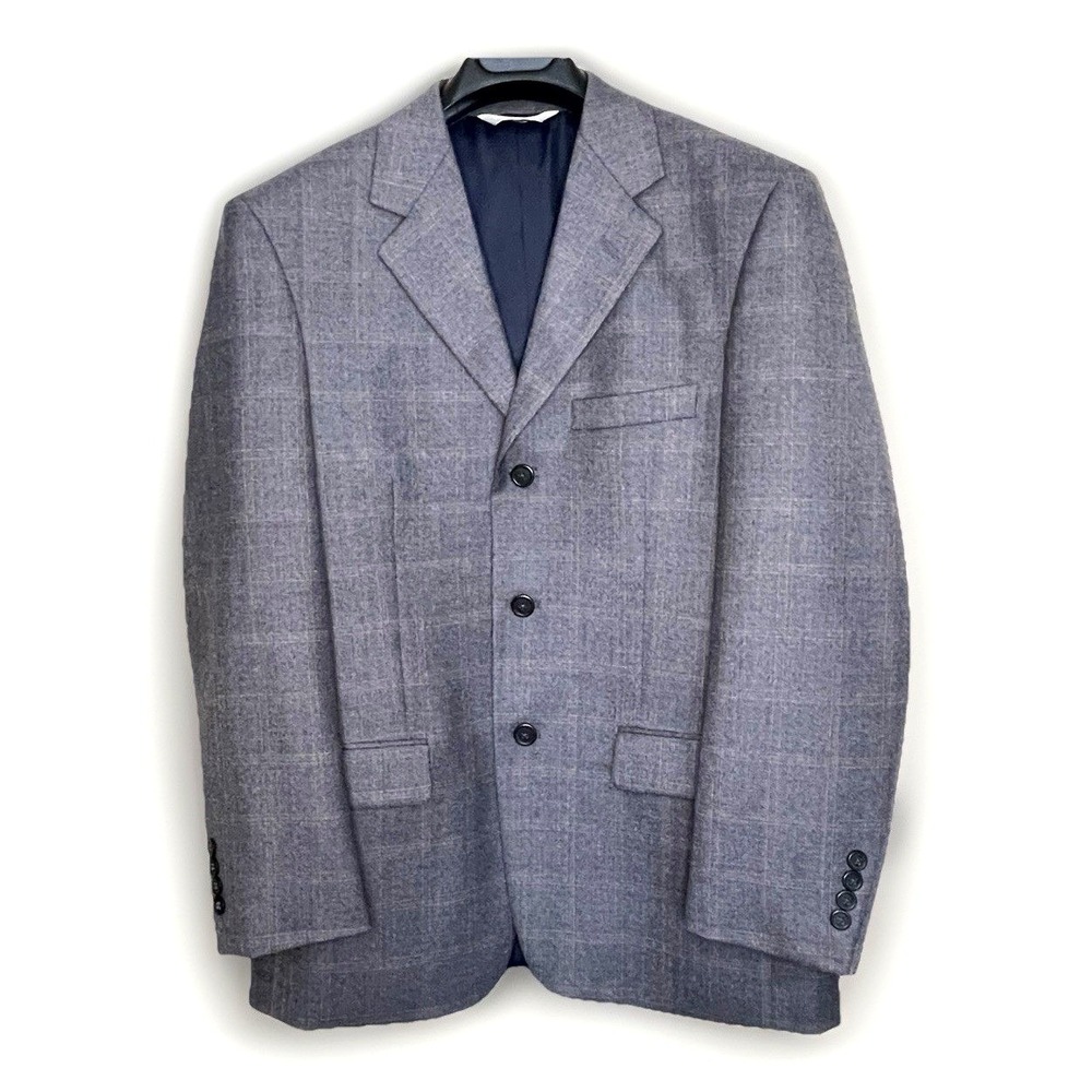 Grey Plaid Wool Blazer Sport coat 38S Versini Wool Classic Three Button
